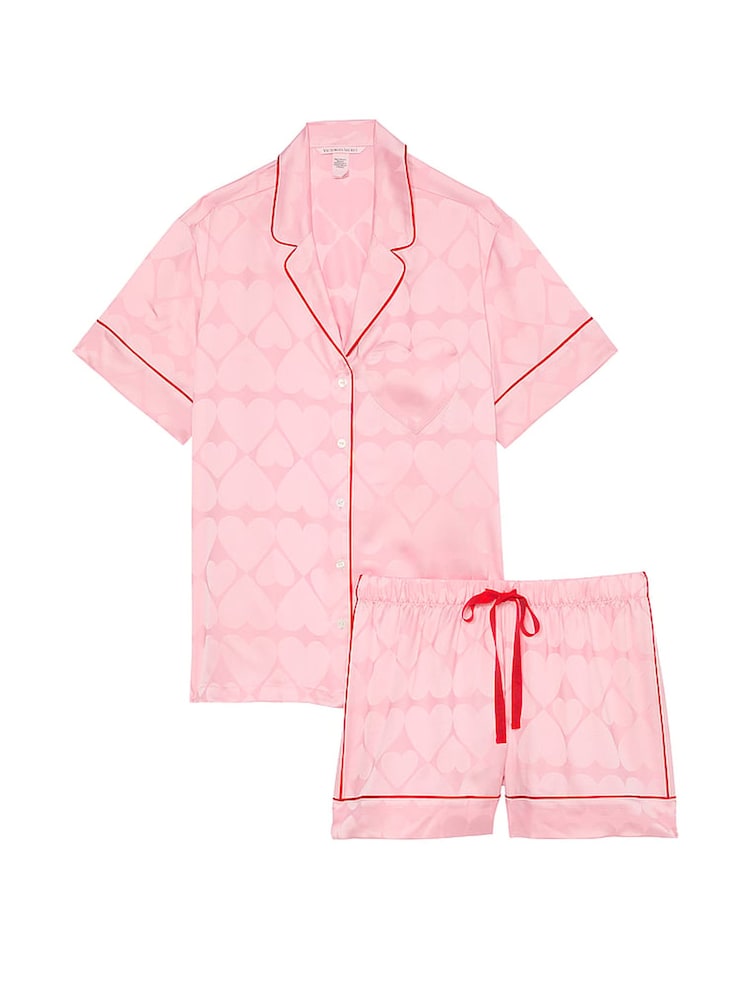 Victoria's Secret Pretty Blossom Pink Heart Pocket Satin Short Pyjama Set - Image 3 of 3