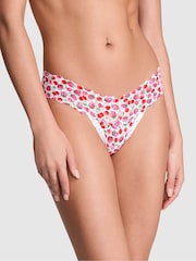 Victoria's Secret PINK White Cherry Thong Cotton Lace Trim Knickers - Image 1 of 3
