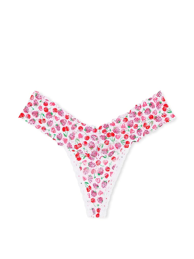 Victoria's Secret PINK White Cherry Thong Cotton Lace Trim Knickers - Image 3 of 3