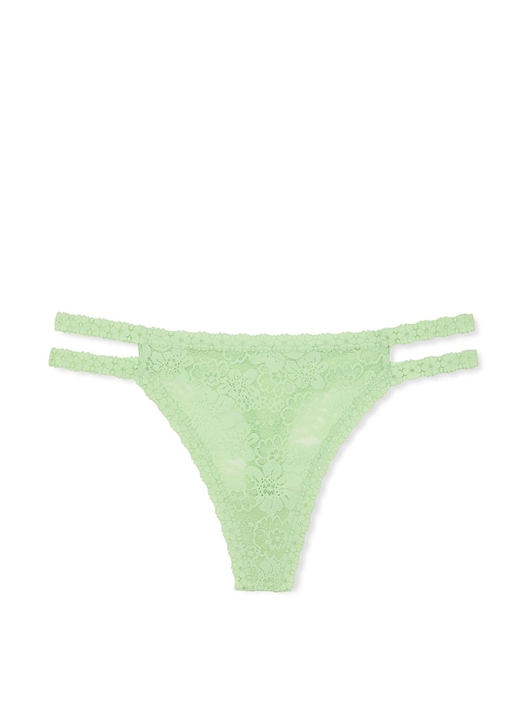 Victoria's Secret PINK Pale Petal Green Double Strap Thong Floral Lace Knickers - Image 3 of 3