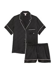 Victoria's Secret Black Diagonal Logo Satin Short Pyjama Set - Image 3 of 3