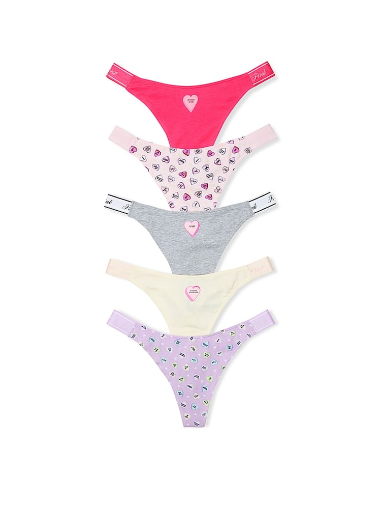 PINK Pink/Grey/Yellow/Purple Thong 5 Pack Knickers - Image 1 of 1
