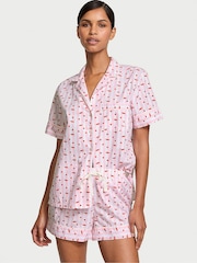 Victoria's Secret Coconut White & Pink Heart Stripes Cotton Short Pyjama Set - Image 1 of 3
