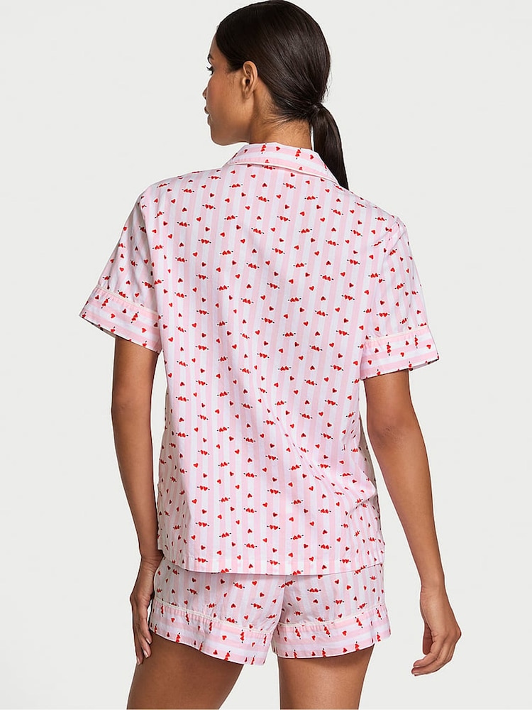 Victoria's Secret Coconut White & Pink Heart Stripes Cotton Short Pyjama Set - Image 2 of 3