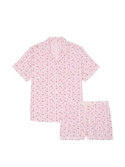 Victoria's Secret Coconut White & Pink Heart Stripes Cotton Short Pyjama Set - Image 3 of 3