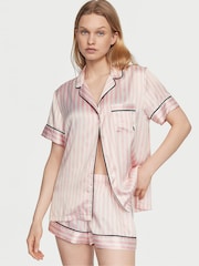 Victoria's Secret Pink Iconic Stripe Satin Short Pyjama Set - Image 1 of 3