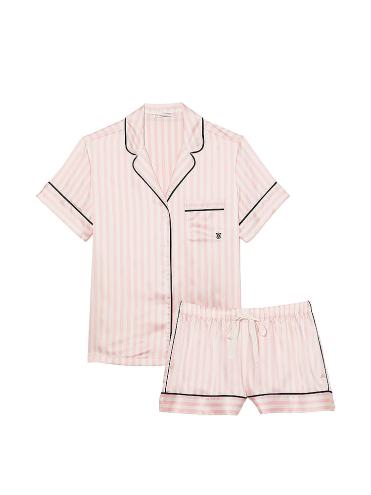 Victoria's Secret Pink Iconic Stripe Satin Short Pyjama Set - Image 3 of 3