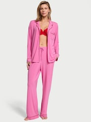 Victoria's Secret New Peony W Lipstick Piping Pink Modal Long Pyjama Set - Image 1 of 3