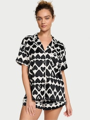 Victoria's Secret Coconut White & Black Hearts Satin Short Pyjama Set - Image 1 of 4