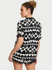 Victoria's Secret Coconut White & Black Hearts Satin Short Pyjama Set - Image 2 of 4