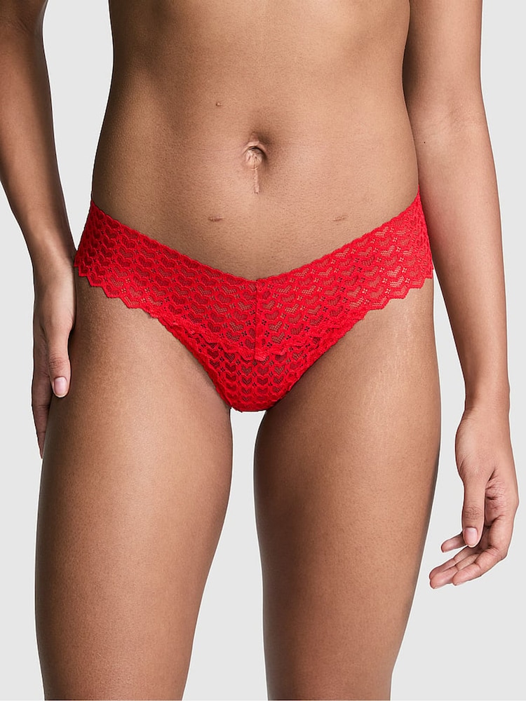 Victoria's Secret PINK Vermillion Red Thong Heart Lace Knickers - Image 1 of 3