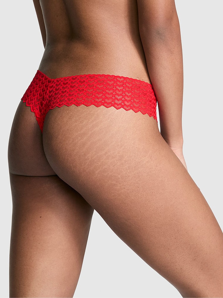 Victoria's Secret PINK Vermillion Red Thong Heart Lace Knickers - Image 2 of 3