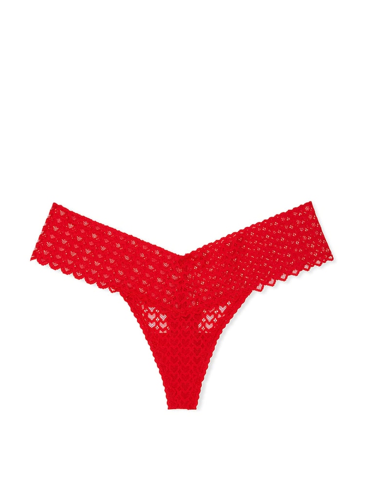 Victoria's Secret PINK Vermillion Red Thong Heart Lace Knickers - Image 3 of 3