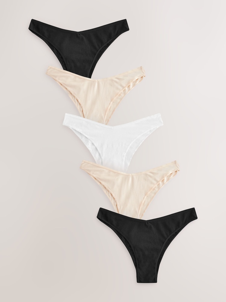 Black/White/Nude Extra High Leg Rich Knickers 5 Pack - Image 1 of 8