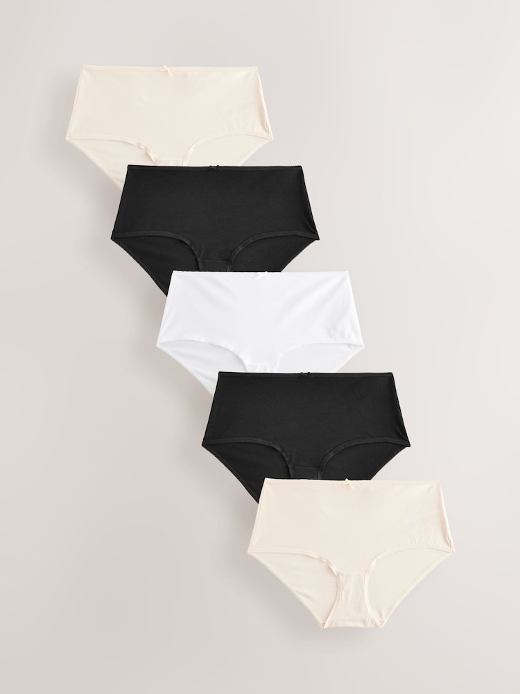 Black/White/Pastel Rose Nude Midi Rich Knickers 5 Pack - Image 1 of 9