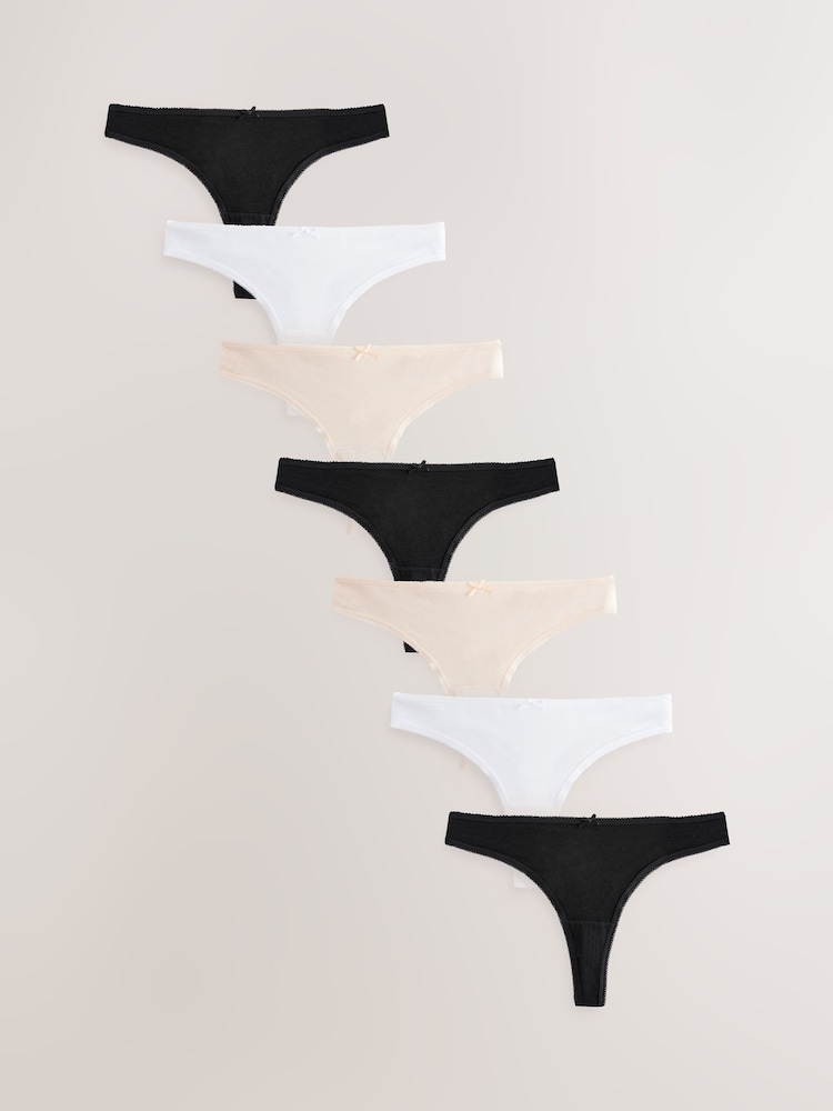 Black / Pastel Rose Nude / White Thong Rich Knickers 7 Pack - Image 1 of 10