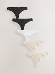 Black / Pastel Rose Nude / White Thong Rich Knickers 5 Pack - Image 1 of 6