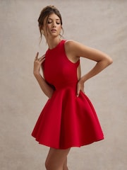 Club L London Red Waverly  Racer-Neck Sleeveless Skater Mini Dress - Image 3 of 5