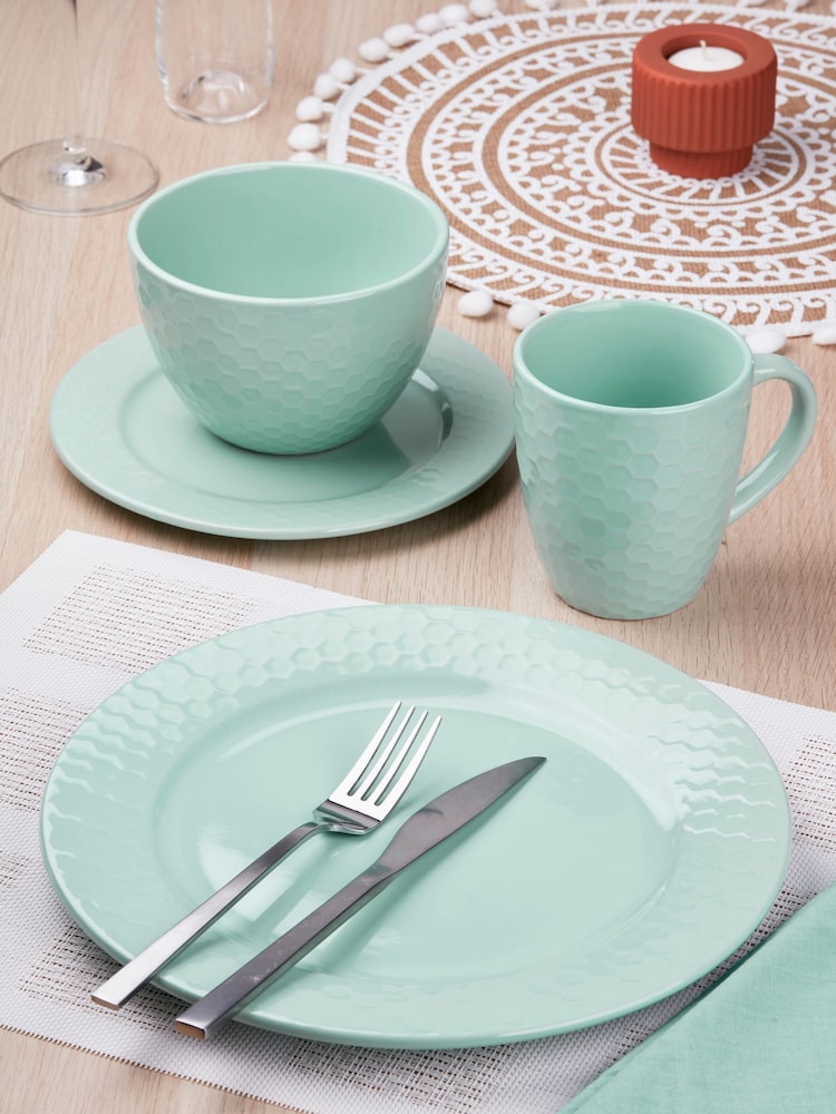 Bread + Butter 16 Piece Soft Green Honeycomb Stoneware Dinner Set - Image 1 of 2