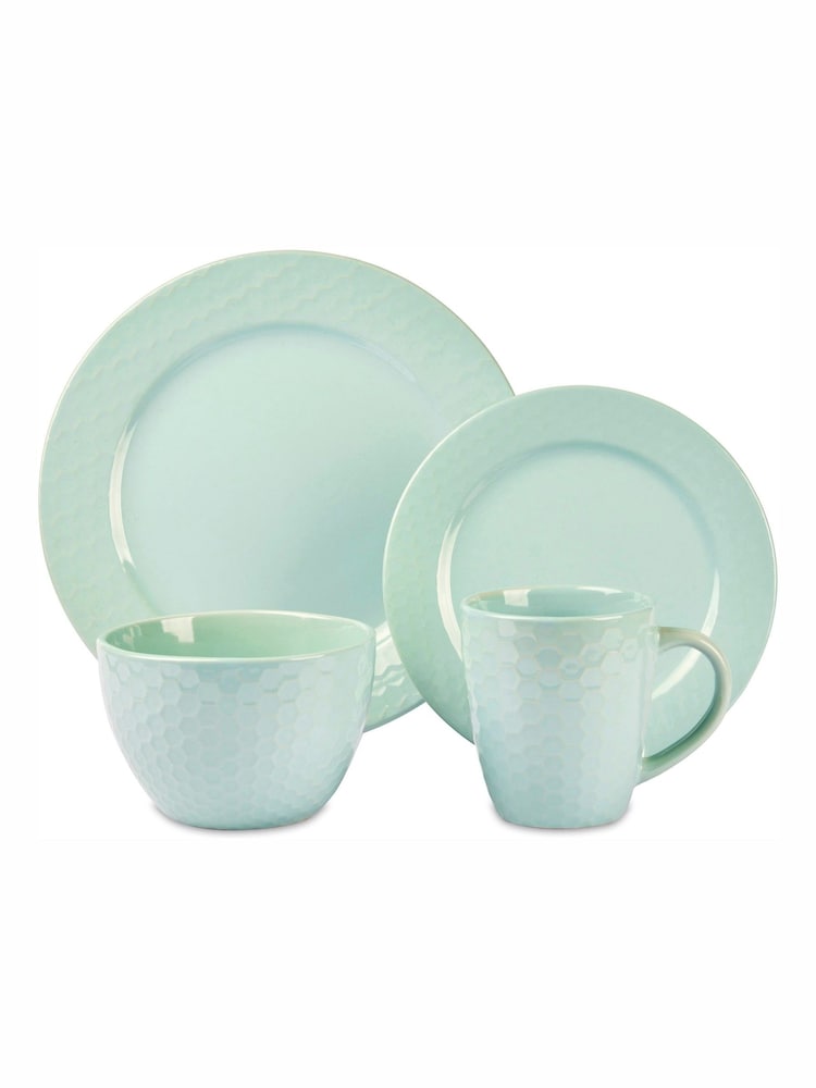 Bread + Butter 16 Piece Soft Green Honeycomb Stoneware Dinner Set - Image 2 of 2