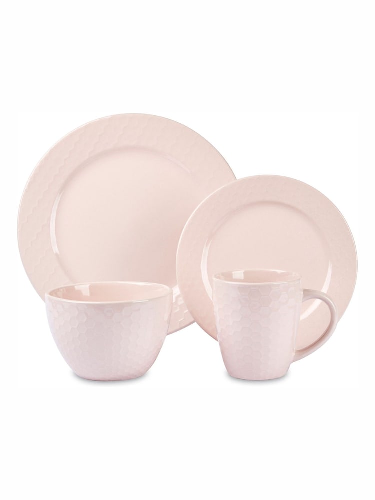 Bread + Butter 16 Piece Soft Pink Honeycomb Stoneware Dinner Set - Image 2 of 2