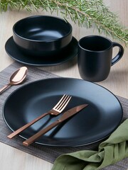 Bread + Butter 16 Piece Matt Black Evoke Dinner Set - Image 1 of 2