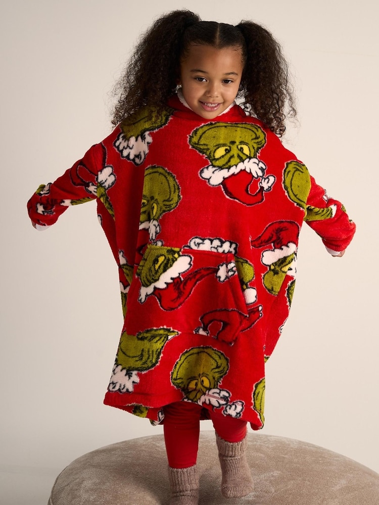 Brand Threads Red Grinch Hooded Blanket - Image 2 of 5