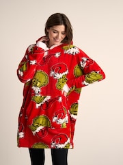 Brand Threads Red Grinch Adults Hooded Blanket - Image 1 of 7