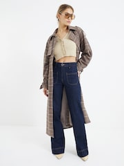 River Island Blue Navy High Waisted Pocket Front Wide Leg Jeans - Image 1 of 7