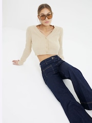 River Island Blue Navy High Waisted Pocket Front Wide Leg Jeans - Image 3 of 7