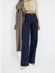 River Island Blue Navy High Waisted Pocket Front Wide Leg Jeans - Image 4 of 7