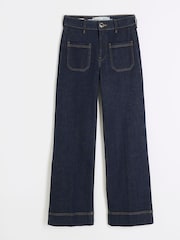 River Island Blue Navy High Waisted Pocket Front Wide Leg Jeans - Image 5 of 7