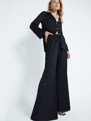 River Island Black Plisse Wide Leg Trousers - Image 1 of 4