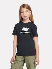 New Balance Black Girls 100% Cotton Stacked Logo T-Shirt - Image 1 of 8