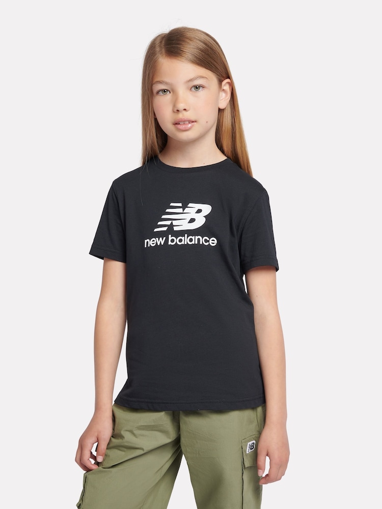 New Balance Black Girls 100% Cotton Stacked Logo T-Shirt - Image 1 of 8
