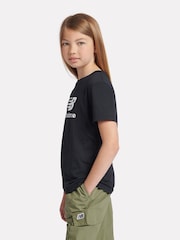 New Balance Black Girls 100% Cotton Stacked Logo T-Shirt - Image 2 of 8