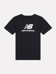 New Balance Black Girls 100% Cotton Stacked Logo T-Shirt - Image 6 of 8