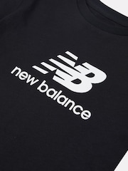 New Balance Black Girls 100% Cotton Stacked Logo T-Shirt - Image 8 of 8