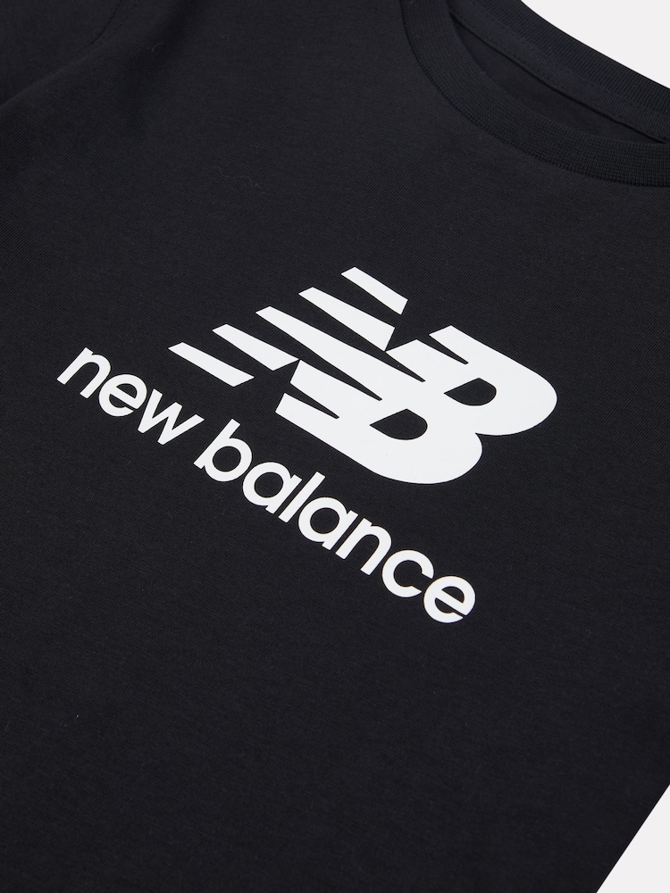 New Balance Black Girls 100% Cotton Stacked Logo T-Shirt - Image 8 of 8