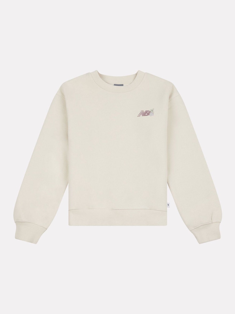 Biały - Bluza dziewczęca New Balance z okrągłym nadrukiem z motywem kwiatowym - Image 7 of 9