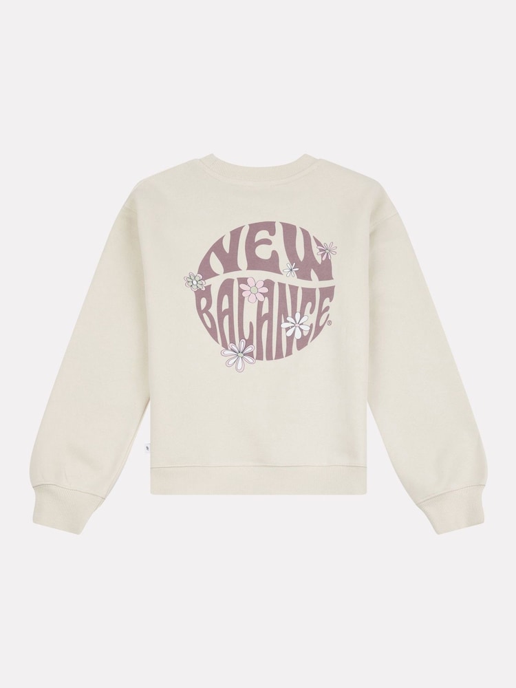 Biały - Bluza dziewczęca New Balance z okrągłym nadrukiem z motywem kwiatowym - Image 8 of 9