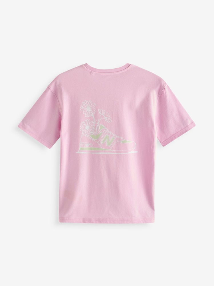 New Balance Pink Girls 100% Cotton Floral Sneaker T-Shirt - Image 2 of 3