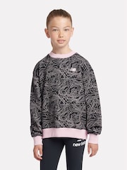 New Balance Black Girls AOP Brush Back Sweatshirt - Image 1 of 8