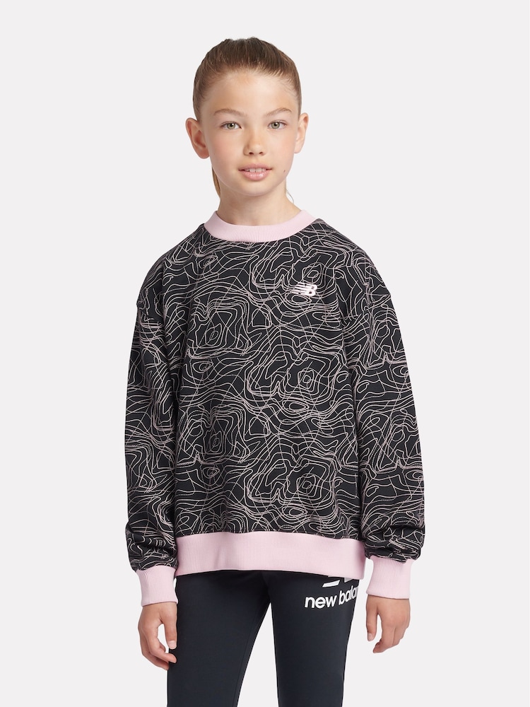 New Balance Black Girls AOP Brush Back Sweatshirt - Image 1 of 8