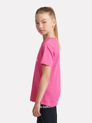 New Balance Pink Girls 100% Cotton Stacked Logo T-Shirt - Image 2 of 9