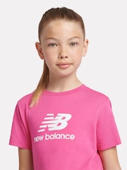 New Balance Pink Girls 100% Cotton Stacked Logo T-Shirt - Image 4 of 9