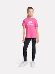 New Balance Pink Girls 100% Cotton Stacked Logo T-Shirt - Image 5 of 9