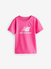 New Balance Pink Girls 100% Cotton Stacked Logo T-Shirt - Image 6 of 9