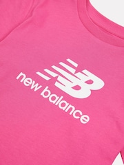 New Balance Pink Girls 100% Cotton Stacked Logo T-Shirt - Image 9 of 9