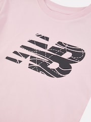 New Balance Pink Girls 100% Cotton AOP Fill Logo T-Shirt - Image 9 of 9